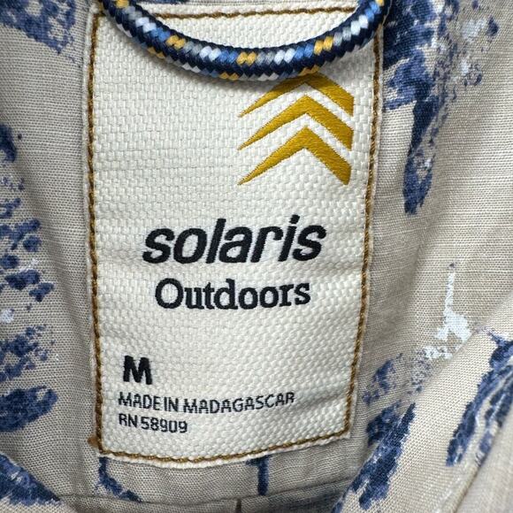 Solaris Outdoors Men's Tan & Blue Tree Med Short Sleeve Cotton Button‎ Up Shirt - Picture 3 of 5